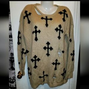 Forever 21 sweater crucifix design distressed pullover y2k